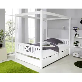 TICAA Himmelbett Lino 140 x 200 cm Kiefer massiv weiß