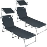 Sonnenliege Ibiza 2er-Set Grau 190x59x29cm Alu Sonnendach