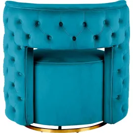 Kayoom Sessel KAYOOM "Drehsessel Beverly 125, drehbar, Gestell aus Eisen,samtige Oberfläch", blau (petrol, gold), B:74cm H:77,5cm T:66,5cm, Bezug:Polyester (Samt) Korpus:MDF, Sperrholz Gestell:Eisen, Sessel, Sessel, rund, glamourös, gesteppter Rücken,