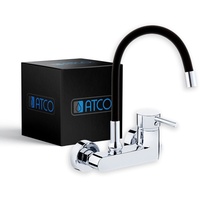 ATCO® Wandarmatur Armatur Küche Wandmontage Küchenarmatur Hohe Auslauf schwarz