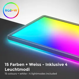 B.K.Licht LED Deckenlampe mit indirektem Licht, Fernbedienung, RGB+W Licht, LED Panel, Deckenleuchte flach, Lampe, Wohnzimmerlampe, Schlafzimmerlampe, Flur, 58x20x3 cm, Schwarz