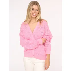 Strickjacke ZWILLINGSHERZ ""Lochstrick Uni"", Damen, Gr. S/M, rosa, Obermaterial: 60% Viskose, 40% Baumwolle, modisch, Strickjacken, Lockerer Schnitt mit moderner Passform