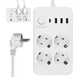 SPORWAY 4-Fach Steckdosenleiste Flachstecker: Steckdose Erweiterungen 4 Steckdosen mit 3 USB & 1 USB-C Ports Steckerleiste Steckdosenadapter, 4-Fach Steckdosenleiste Steckdose für Büro Hause