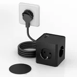 Treibo PD20W Steckdosenwürfel mit 3 USB und Flachstecker, 6-in-1 Steckerleiste Mehrfachsteckdose Würfel mit 1,5M Kabel, Power Cube für Reise Küche Büro, Schwarz