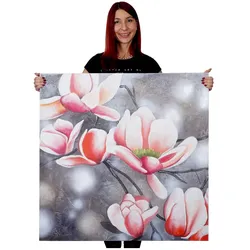 Wandbild Blumenzweig, 100% handgemaltes Ölgemälde Gemälde XL, 90x90cm