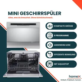 Homex GST6AD-S Tischgeschirrspüler (freistehend, 600 mm, Silber)