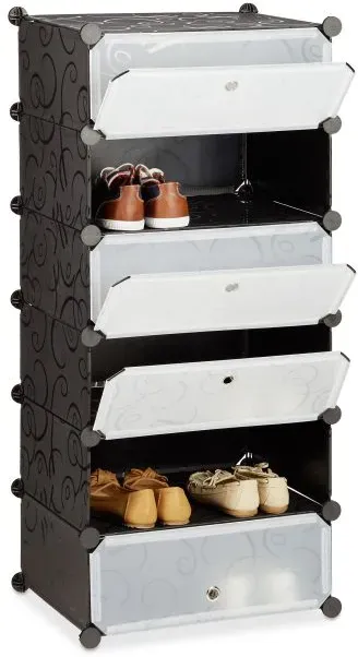 Relaxdays Schuhschrank mit 6 Fächern Schwarz,Transparent