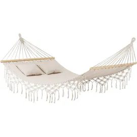outtec Outtec® Hängematte mit 2 Kissen - 200x150 cm, bis 220kg - Boho Hammock für Outdoor, Garten, Balkon - für Kinder und Erwachsene - Beige
