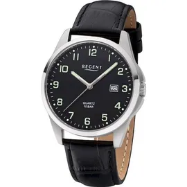 REGENT Herren Armbanduhr F-1227 Edelstahl Lederband schwarz