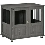 PawHut Hundekäfig für Zuhause, Haustierkäfig, Hundehütte Indoor mit Schloss, Magnettür, Hundehaus mit Fenster, Hundebox für klein und mittelgroße Hunde, Grau, 85 x 55 x 87 cm
