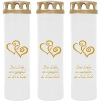HS Candle Grabkerze mit Motiv 100h Brenndauer (3-tlg), Ø7xH25 cm, Grabkerze mit Motiv im 1er, 3er, 6er, 9er Pack weiß