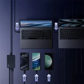Baseus GaN 3x USB-C USB DC, 240W Smart-Desktop-Schnellladegerät – Schwarz