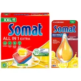 SOMAT Tabs 63 AW all in 1 Extra Zitrone & Limette, Geschirrspül Tabs für Sauberkeit auch bei niedrigen Temperaturen + Somat Duo Power Experten Deo Perls 60 AW Zitrone & Orange Duft 17g