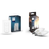 Philips Hue Dimmschalter | Zubehör System | kabelloses Dimmen ohne Installation White Ambiance E14 LED Lampe Doppelpack