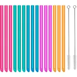 TRUEIN 15 Stk Farbige Dicke Trinkhalme, Bubble Tea Strohhalme, 25x1.3cm Wiederverwendbare Dicke Strohhalme, Jumbo Smoothie Strohhalme mit 2 Reinigungsbürsten, für alle Arten von Smoothie Milchshakes