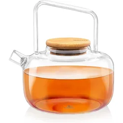 Teekanne mit Sieb, 1000ml, Teesieb für losen Tee, Glasteekanne mit Bambus-Deckel