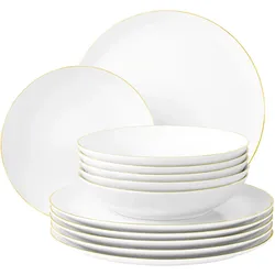 Tafelservice SELTMANN WEIDEN "Teller Set, Geschirr-Set Liberty Goldrand", gold (weiß, gold), 12 tlg., Porzellan, Geschirr-Sets, Geschirr, Teller Set, gold, Made in Germany, 12 Teile, für 6 Personen