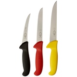 Friedr. Dick DICK Messer Set ErgoGrip 3-teilig (Ausbeinmesser 13 cm „flexibel“, A. Messer 15 cm „breit“, Stechmesser 18 cm, HRC 56°) 82551000 „Zerlegemeisterschaft“, Schwarz, Rot, Gelb