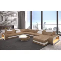 Sofa Dreams Wohnlandschaft Ledercouch Sofa Leder Berlin XXL U Form Ledersofa, Couch, mit LED, wahlweise mit Bettfunktion als Schlafsofa, Designersofa beige|gelb