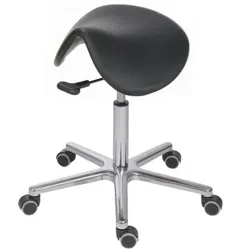 PROREGAL Sattelhocker Lexington, multibeweglicher Sitzmechanik, Sitzhöhe 50-65cm, Tragfähigkeit 110kg, Kunstleder-Sitz, Aluminium-Fußkreuz, Rollen