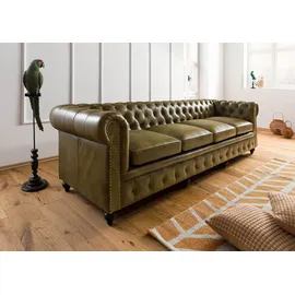 Massivmoebel24 Sofa 4-Sitzer Echtleder 274x82x75 grün CHESTERFIELD #304
