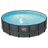 TrendPool Frame Pool SET Gartenpool Rund Ø 305 x 72 cm | Rattanoptik anthrazit