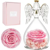 luxuskollektion Figur Ewige Rose Engel Schutzengel Glaskuppel Glänzendes Pulver