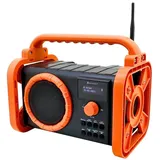 Soundmaster DAB80OR Baustellenradio DAB+ Bluetooth Akku IP44 spritzwassergeschützt Baustellenradio (DAB+, MW, PLL-UKW, FM, 5 W, Baustellenradio, ABS-Gehäuse, IP44 Spritzwasserschutz, LED Lampe, Akku) orange|schwarz