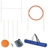 PawHut Agility Set Hunde, 5er-Set Hundetraining mit Höhenverstellbaren Agilityhürde, Futterbeutel, Sprungring, Slalom-Stangen, Steckhürdenset inklusive Pfeife, Tragetasche