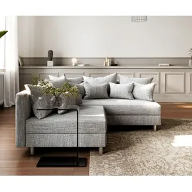DeLife Ecksofa Clovis Hellgrau Strukturstoff Ottomane Rechts Modulsofa