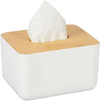 Relaxdays Tücherbox mit Deckel Weiß,Hellbraun