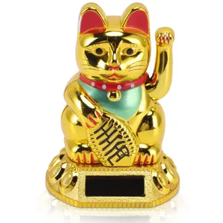 Cyrank Solarbetriebene Winkekatze, Glückskatze mit winkendem Arm, Lucky Fortune Cat, Glückskatzen-Dekoration, Gold Fengshui Lucky Cat, Chinesische Glückskatze, Japanische Glückskatze Für Auto,Desktop