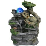 Dyna-Living Zimmerbrunnen Tischbrunnen mit Rollender Kugel, Brunnen Polyresin Springbrunnen LED-Beleuchtung Mehrfarbig, Elefant Steingarten Tischplatte Wasserbrunnen Wasserfall Brunnen