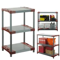 MODO24 Kunststoffregal Jupiter 98x90x46 cm, 3 Ablagen à 120 kg, Lagerregal aus Kunststoff für Keller, Garage, Vorratsraum, Werkstatt, Kellerregal, Steckregal modular, Plastikregal, Farbe: Rot