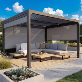 Mendler Alu Pergola HWC-L41 3,68 x 3,7 m inkl. 3 Seitenteile Grau