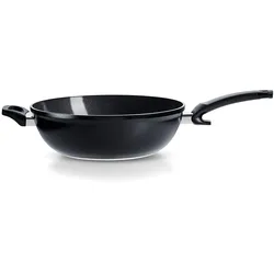 Wok FISSLER "Ceratal Orbit Black", schwarz, H:13cm L:57cm Ø:32cm, Pfannen, gesünderes Kochen mit Antihaft-Effekt, hergestellt ohne PFAS/PTFE