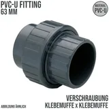 Plimat 63 mm PVC Klebe Fitting Verschraubung 2-fach Muffe Verbinder - PN 16 bar