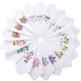 Geyoga 18 Damen Blume mit Spitze Baumwoll Taschentuch Bestickt Farbige Bestickte Baumwoll Taschentücher für Damen - 18 Count (Pack of 1)