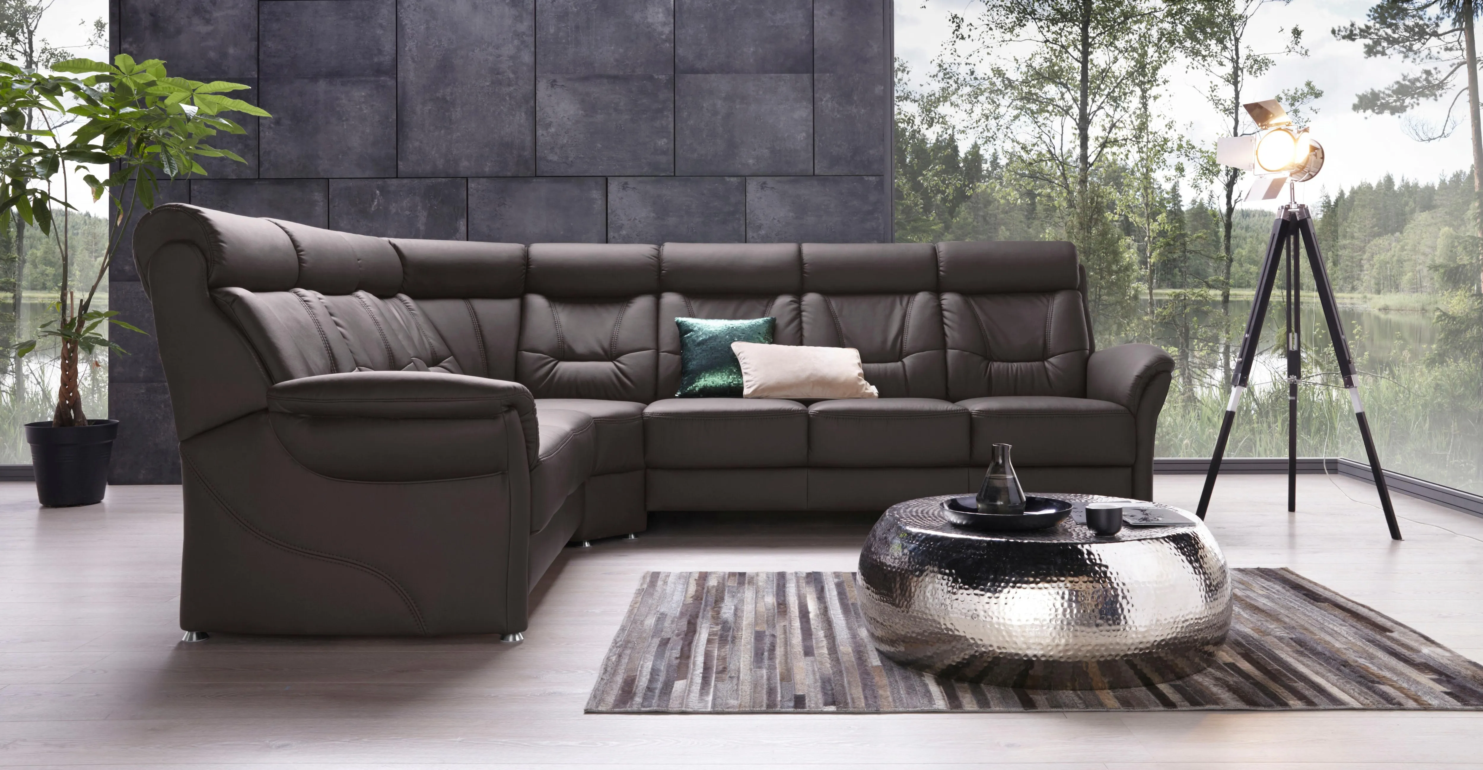 Ecksofa PLACES OF STYLE "Sardinien L-Form", braun (mocca), B:295cm H:103cm T:241cm, Kunstleder (100% Polyurethan), Luxus-Microfaser (18%Baumwolle, 50% Nylon, 32%Polyester), NaturLEDER (echtes Rindsleder), Sofas, mit Kopfteilverstellung, wahlweise mit Bettfunktion