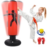 Oziral Boxsack Kinder, Aufblasbarer Boxsack,160cm Boxsack Stehend, Standboxsack mit Luftpumpe und Boxhandschuhen für Karate Kickboxen, Trainingsausrüstung, Geschenk (rot und Schwarz)