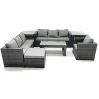 Polyrattan Gartenmöbel Set Outdoor 8-sitzer Garten Sofa Sets Mit Glasplatte Couchtisch 2 Beistelltischen - Fimous