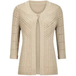 Strickjacke GOLDNER "Elegante Strickjacke mit Rippenblende", Damen, Gr. 46, beige, Obermaterial: 100% Baumwolle CO., gerade, Strickjacken Strickjacke, figurschmeichelner Style