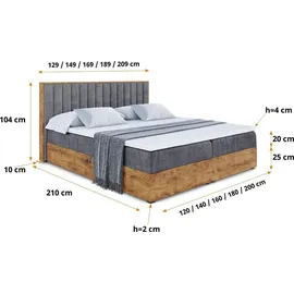 altdecor BOXBETT mit Matratze H4 und Lattenrost - 160x200 - Dunkelgrau