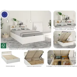 otto home Stauraumbett »MAREILLES, hydraulischer Bettkasten mit praktischer Aufteilung«, Massivholz, viel Stauraum im Kopfteil und unter dem Bett,140x200cm, weiß weiß weiß, , 99019666-0