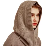 YUONNY 100% Kaschmir Kapuzen Schal, Damen Herren Winter Warm Gestrickt Kapuzenmütze Loop Schals Kopftuch Halswärmer, Stilvolle Kaschmir Strick Beanie Hut Schal Set Winddichte Cap, Geschenk Camel