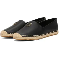 Espadrille TOMMY HILFIGER "TH LOGO LEATHER ESPADRILLE", Damen, Gr. 36, schwarz, Leder, casual, Schuhe, Sommermode, Flats, Slipper, Schlupfschuh in schmaler Form