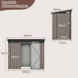 Costway Gartenhaus 2,35 x 1,17 m Grau