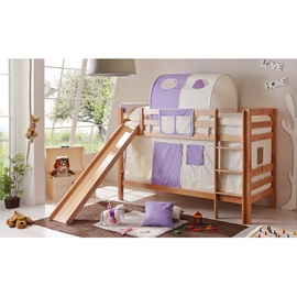 TICAA Etagenbett Lupo mit Rutsche 90 x 200 cm Buche massiv natur lila/beige