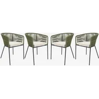 Sweeek 4er-Set Gartensessel aus verzinktem Stahl, mit khaki Seilbespannung