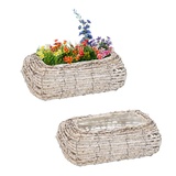 Relaxdays Blumentopf, 2er Set, Rattan, Pflanzentöpfe mit Folie, HBT: 10 x 25 cm, Pflanzkörbe für innen, weiß/Natur